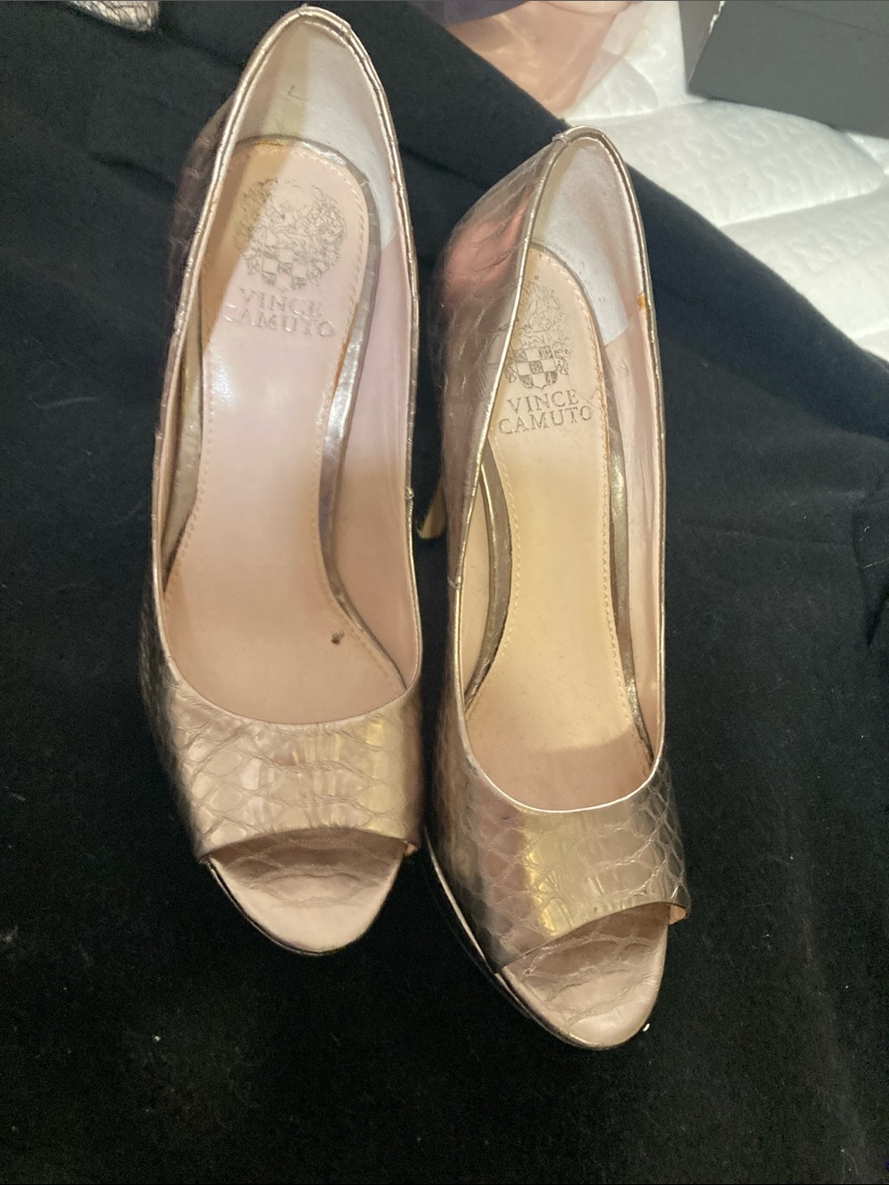 Vince Camuto Metallic Rose Gold Peep-Toe High Heels
